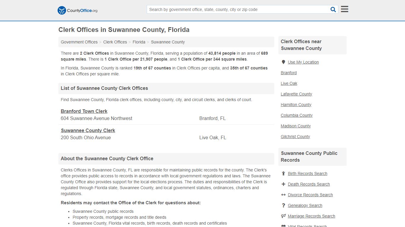 Clerk Offices - Suwannee County, FL (County & Court Records)